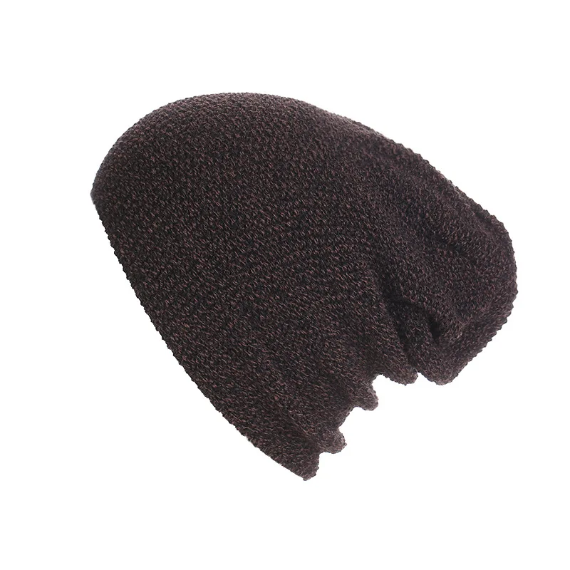 Шапочка унисекс повседневные Шапки для зимы вязанная хип-хоп шапка длинный дизайн эластичный Gorros Простые Модные шапки - Цвет: Coffee