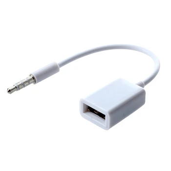 

Car MP3 3.5mm Male AUX o Plug Jack To USB 2.0 Female Converter Cable Cord White