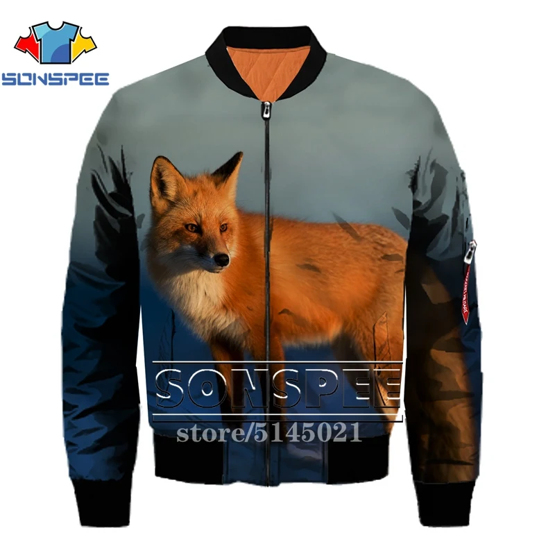 SONSPEE Animal Fox 3D принт Харадзюку Топ Летающая куртка Авиатор Пилот мужские куртки бомбер женская модная повседневная одежда G14