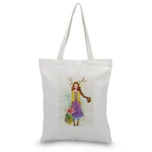 Мультяшная девушка Холст Tote сумки на плечо сумки повседневное использование хозяйственная сумка пользовательский принт логотип DIY эко многоразовая утилизация