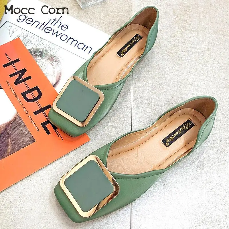 

Large Size 34~44 Moccasins Womens Metal Buckle Square Toe Flats Ballerina Slip-on Loafers Ballet Shoes Lady Shallow Single Shoes