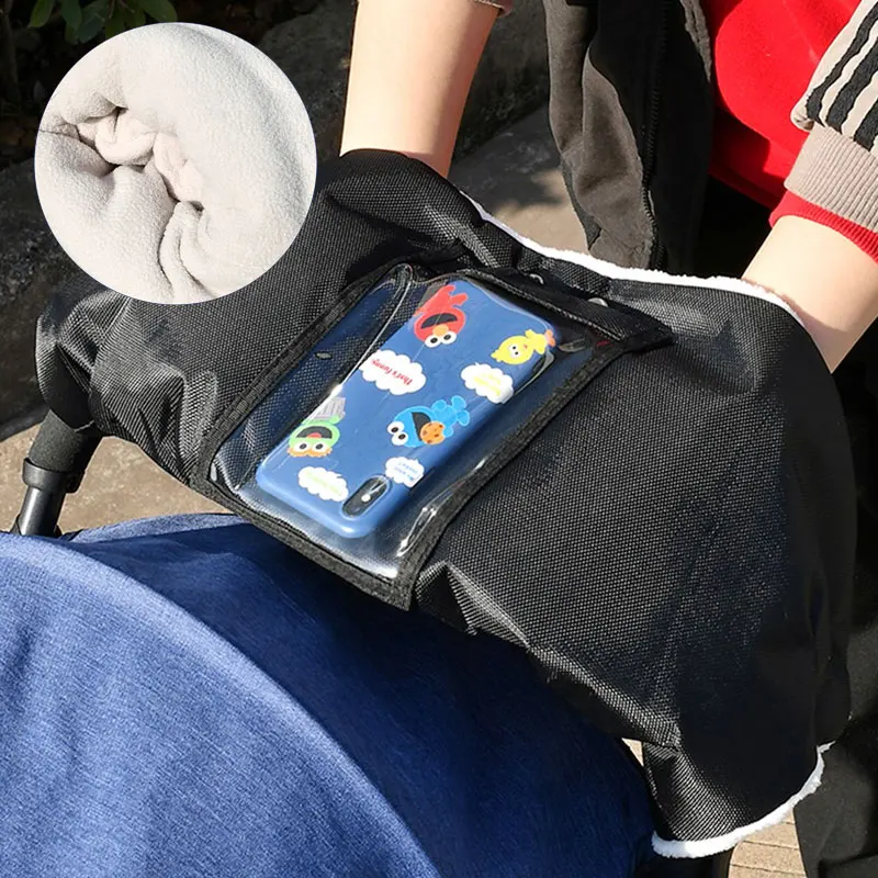 Baby Stroller Gloves Thick Plush Waterproof Wheelchair Hand Muff Winter Accessories For Stroller Baby Buggy Baby Cart Hand Cover