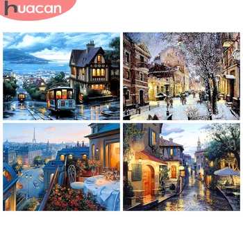 

HUACAN 5D DIY Diamond Embroidery Landscape Full Square Painting Town Mosaic Handmade Home Decoration Gift