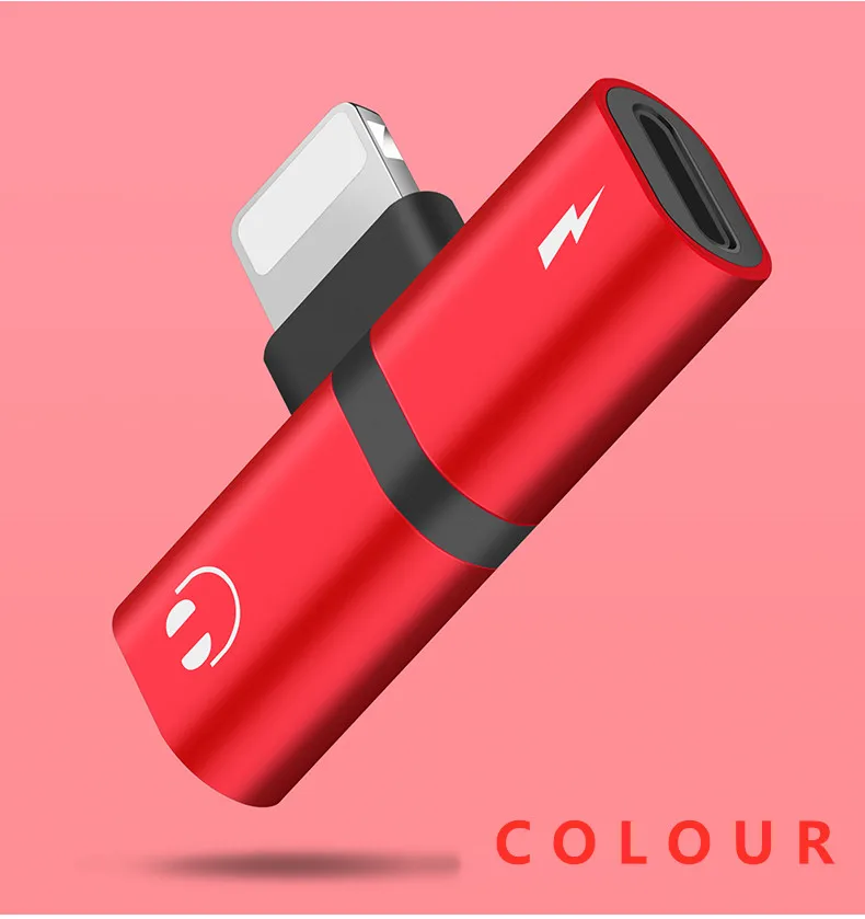 Адаптер для iPhone 11 Pro Max Xs Max Xr X 8 7 Auriculares auriculares conector OTG кабель для Lightning divisor de c - Цвет: Rojo