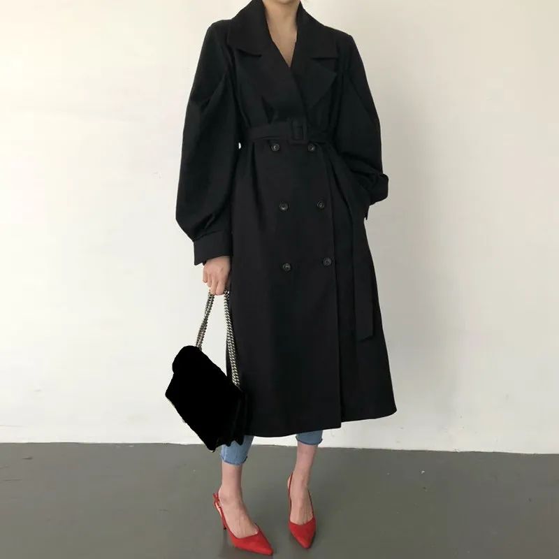 WHITNEY WANG Осенняя мода уличная Корея Стиль однотонные цветные ленты Длинный плащ Женская Классическая верхняя одежда