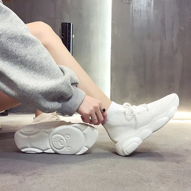 $US $18.42 Female High Top White Black Sneakers Women Knitting Shoes Spring Summer Casual Mesh Thick Sole Fash