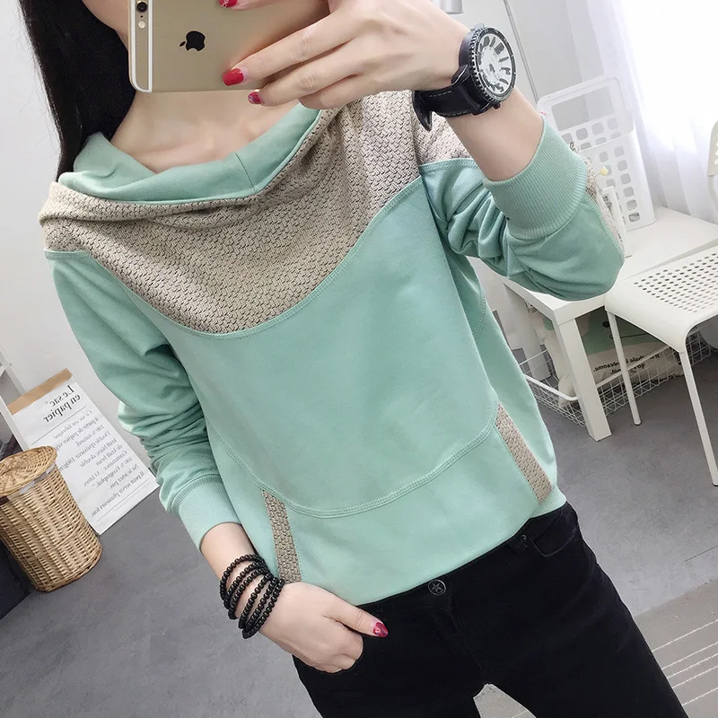 

Hoodies Casual Korea Loose Patchwork Sportswear Fashion Print Tracksuit Autumn Women Sweatshirts Jumper Long Sleeve Female