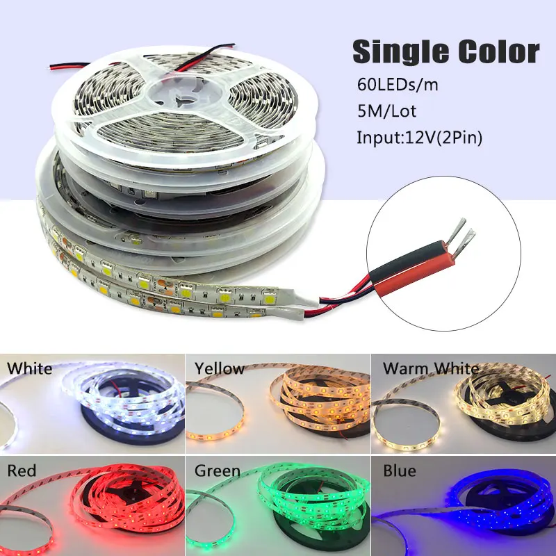GBKOF SMD 5050 RGB LED Strip Waterproof 5M 300LED DC 12V RGBW RGBWW Fita LED Light Strips Flexible Neon Tape Luz Monochrome