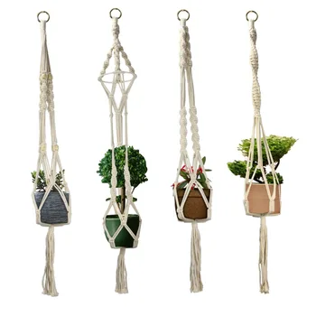

4pcs/set Macrame Plant Hanger Flower Pot Holder Hanging Rope Basket Handcrafted Braided Hanger Basket Garden Decoration