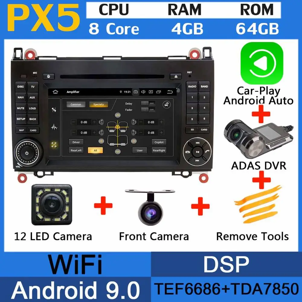 PX5-CarPlay ADAS PX6 Восьмиядерный Android 9,0 4+ 64G usb× 5 Автомобильный мультимедийный плеер для Mercedes Benz A-Class W169 B-Class W245 DSP CarPlay Android Auto - Цвет: PX5-CarPlay ADAS