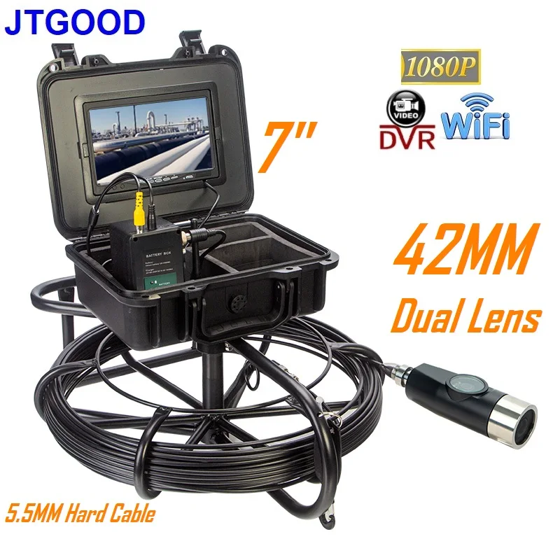 

JTGOOD 7inch 30M 1080P HD Dual Camera Lens 42MM WiFi DVR Drain Sewer Pipeline Industrial Endoscope Pipe Inspection Video Camera