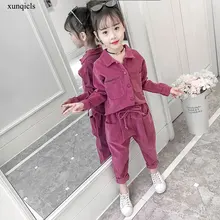 Новые осенние комплекты одежды для девочек детский топ с длинными рукавами+ штаны Повседневная одежда для малышей из 2 предметов Детский костюм комплекты одежды для девочек