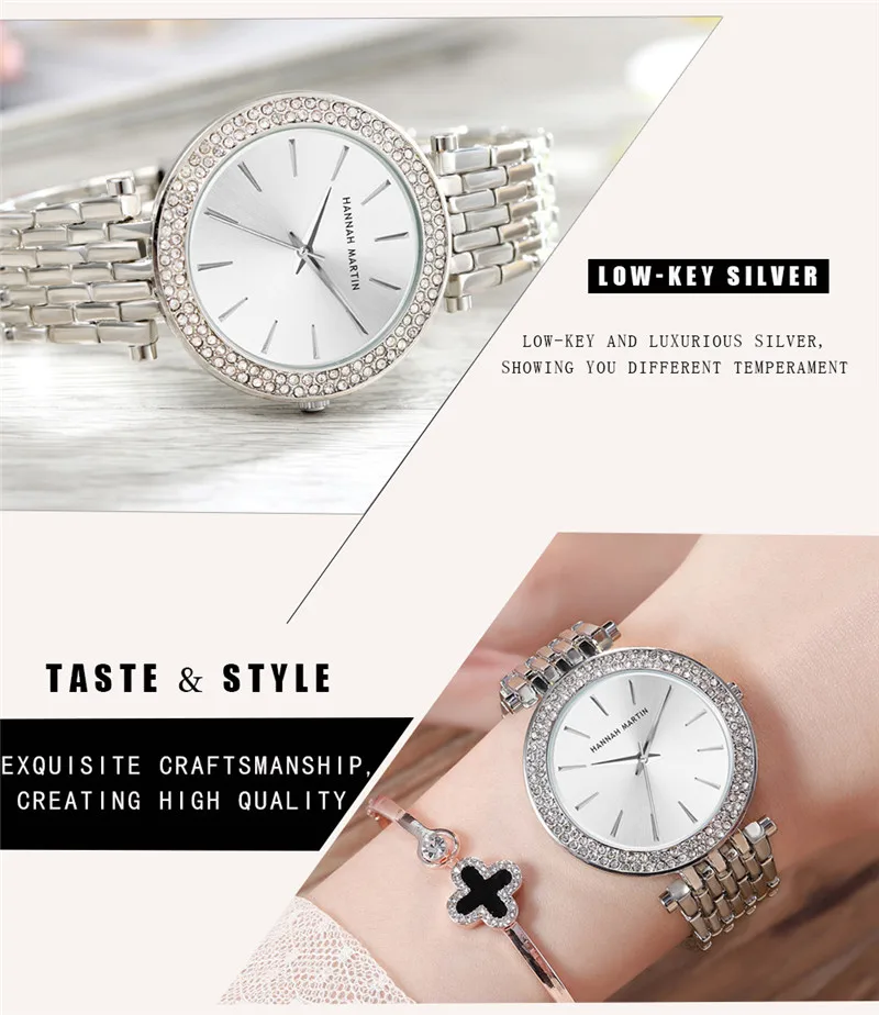 Hanna Martin, стразы, женские часы, простые, модные, повседневные, женские часы, браслет, стальной ремешок, женские наручные часы, zegarek damski