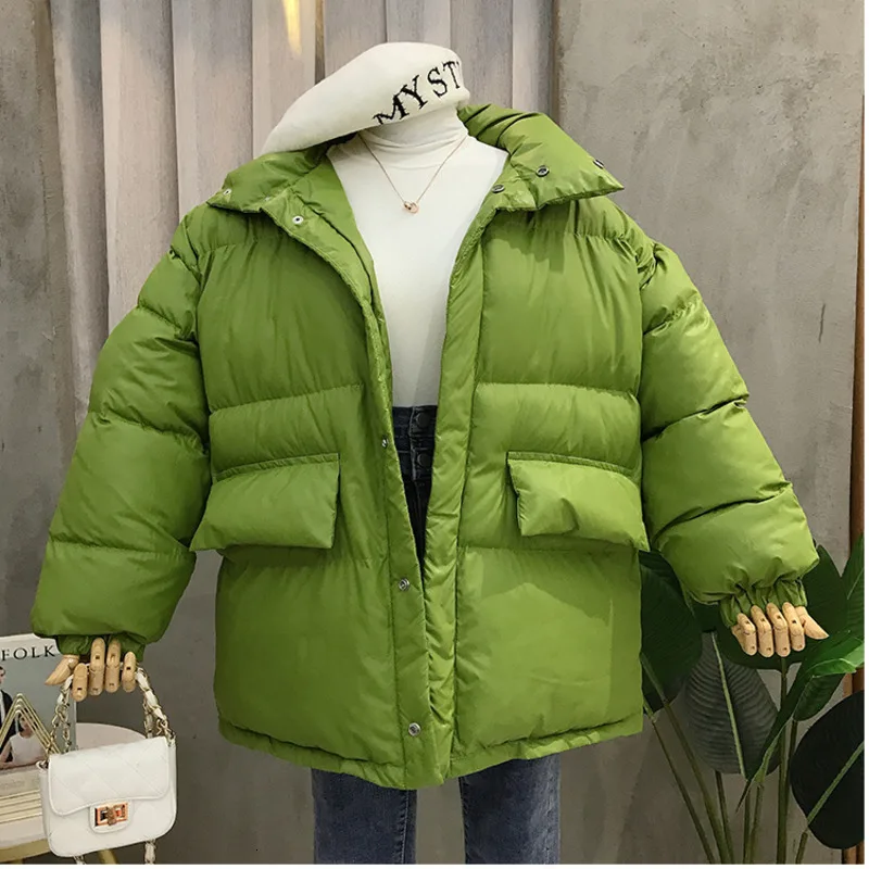 Зимнее плотное Свободное пальто для женщин, повседневное однотонное черное Прямое пальто с высокой талией и поясом, парка, женская модная зеленая куртка