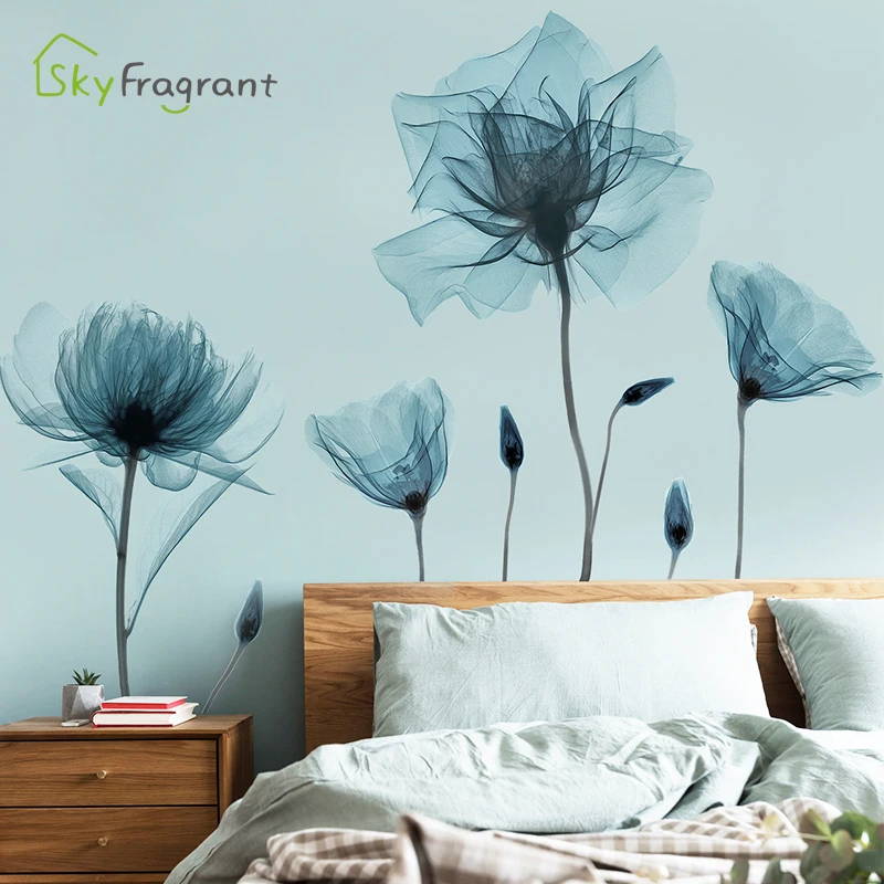 Grand Blanc Bleu Fleur Lotus Papillon Amovible Stickers MurAux 3D Wall Art  Décalcomanies Art Mural Pour Salon Chambre Décoration Intérieure