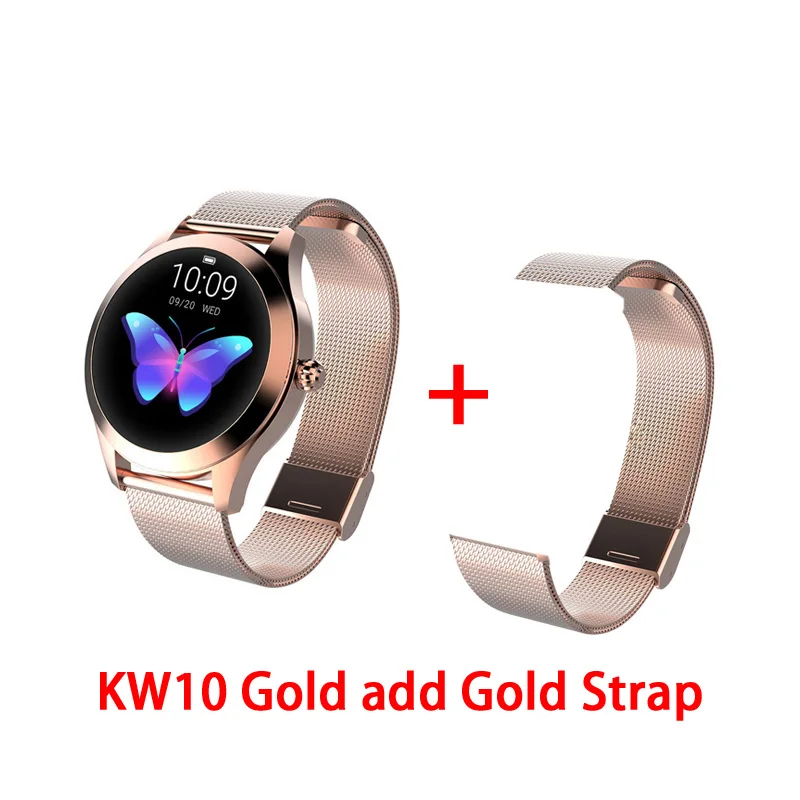 Gold add Strap3 KW10 band IP68 Водонепроницаемые Смарт-часы для женщин Прекрасный браслет монитор сердечного ритма мониторинг сна Smartwatch подключение IOS Android - Цвет: Gold add Strap3
