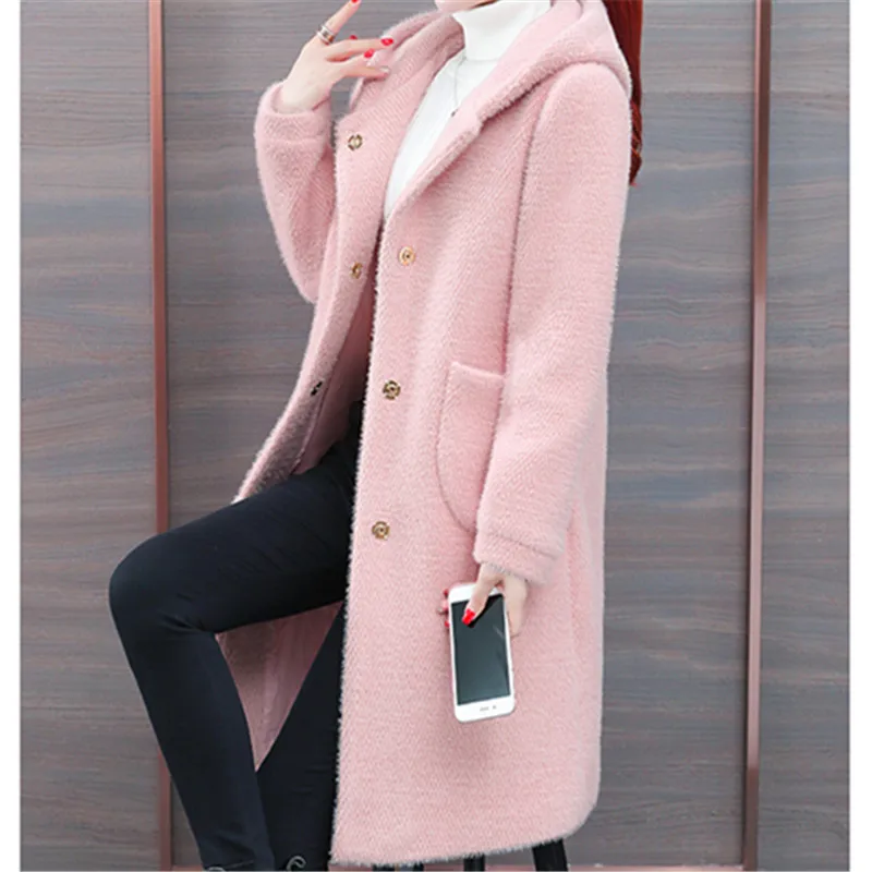 Single-breasted Solid Streetwear All Match Windbreake Female Warm Women Winter Jacket Woolen Coat Wool Coat Hooded New