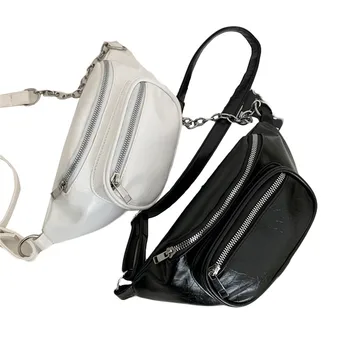 

Ladies Solid Color Waist Bag Women Retro Style Large Capacity Zipper Waist Pack Wear Resistant Shoulder Messenger Bag