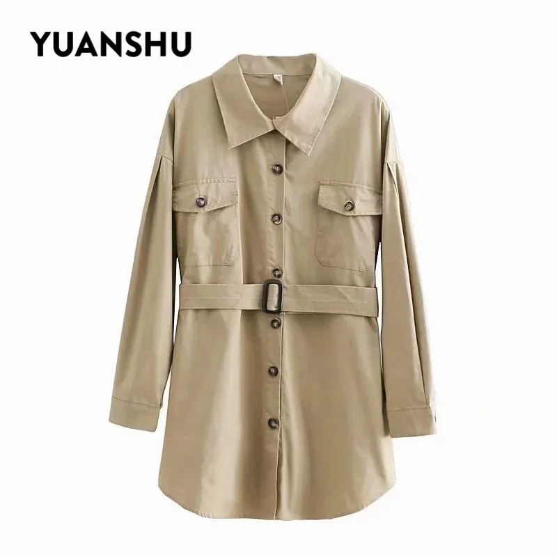 

YUANSHU Women Long Blouse 2019 Spring Autumn Solid Button Shirts Boyfriend Style High Street Batwing Sleeve Office Lady Tops