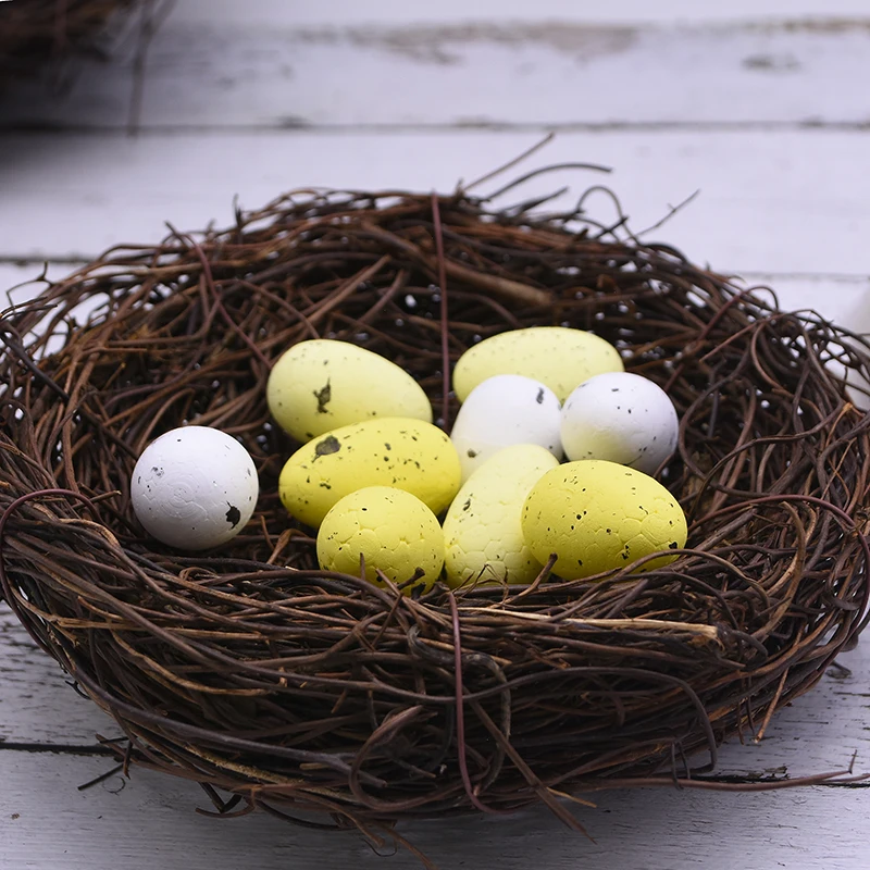 8-25cm Vintage Round Rattan Bird Nest Handmade Craft Vine Simulation Bird Nest Easter Egg Decor Props Home Garden Window Display
