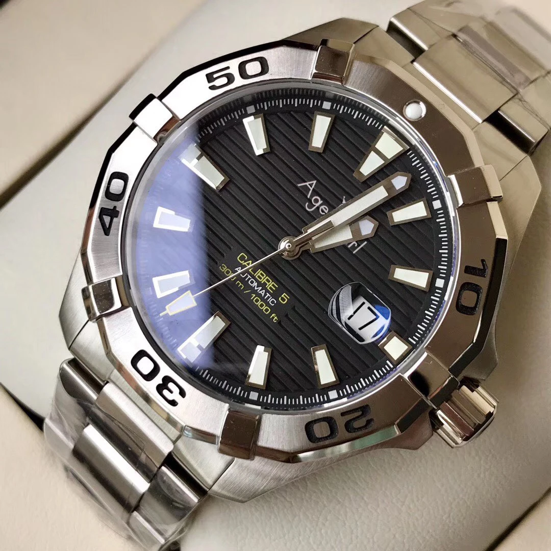 

Luxury Brand New Men Automatic Mechanical Silver Black Blue Yellow Canvas Leather Ceramic Bezel Sport Stainless Steel Watch