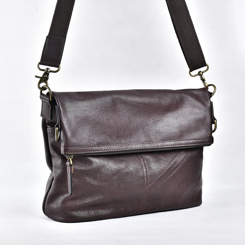 Vintage Men's Shoulder Bag Genuine Leather Fashion Trend Crossbody High Capacity Flod Cover Messenger For 12.9 Inch Ipad NUPUGOO