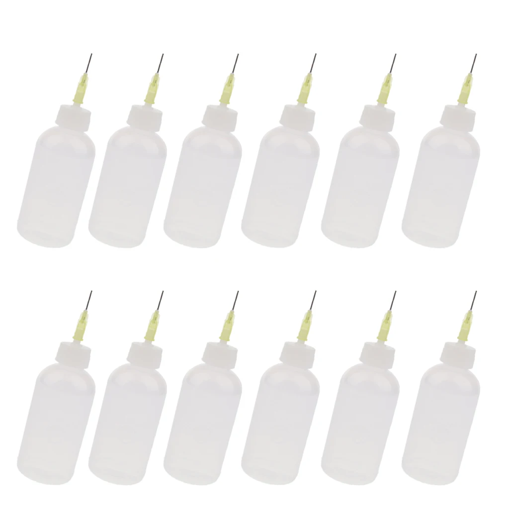 Glue Applicator Bottles Needle Tip Liquid Dropper Filling Bottles 50ml (Clear White Plastic) - 12 Pieces