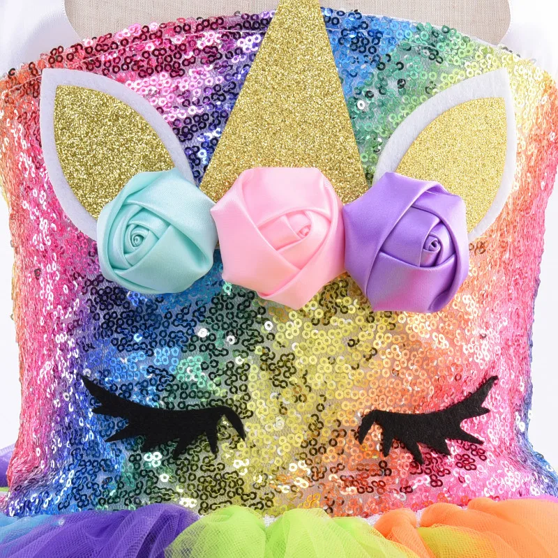 Новинка года; модное рождественское платье для девочек Радужное платье-пачка с единорогом для детей; одежда с блестками для маленьких девочек на год; Vestido