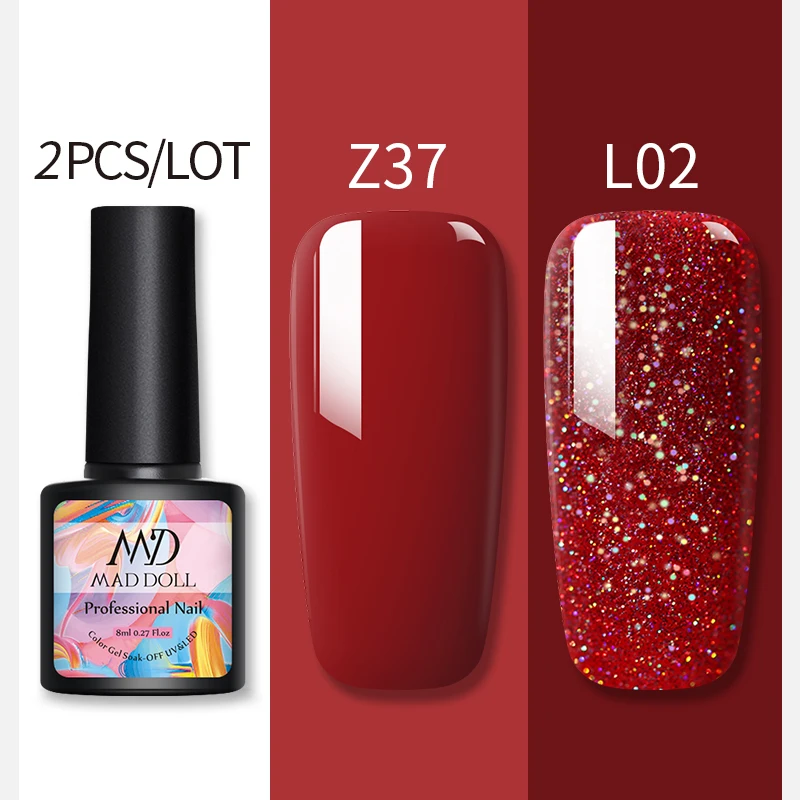 2pcs Glitter UV Gel Nail Polish Set Holographic Sequins Soak Off UV Led Nail Gel Varnish Semi Permanent Shinny Nail Lacquer Gel