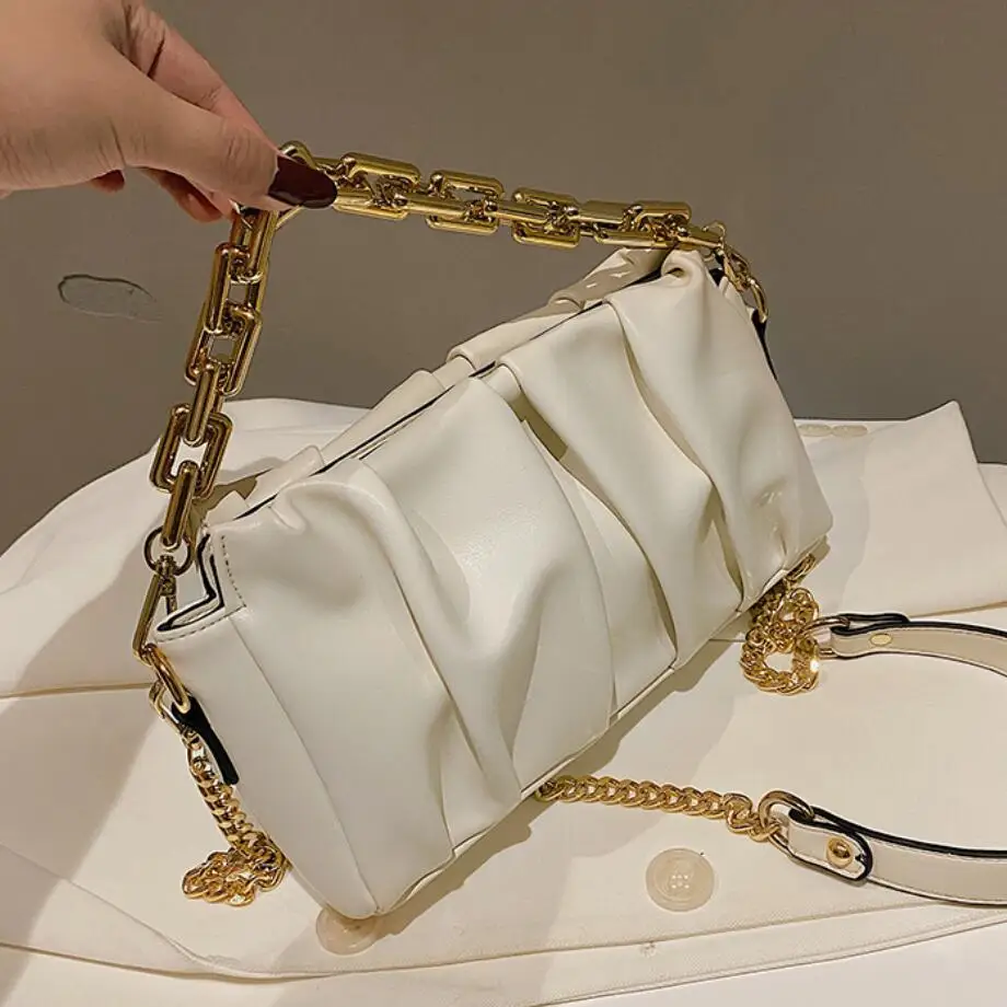 Solid color Pleated Tote bag 2020 fashion new high-quality PU leather Women's Designer Handbag Chain Shoulder Messenger Bag