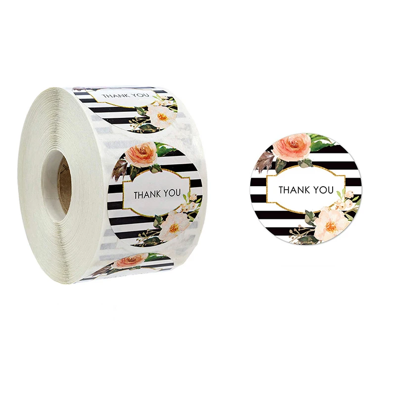 1 Roll(500Pcs) Flowers Thank You Sticker Paper Labels Round Reward scrapbooking Stickers Envelope Seals Stickers Stationery 