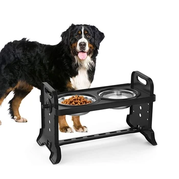 

Anti-Slip Elevated Double Dog Bowls Adjustable Height Pet Feeding Dish Feeder
