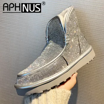 

APHNU SRhinestone women boots 2020 woman shoes booties woman Ankle Snow Boots designer brand luxury women shoes