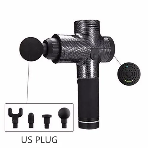 Carbon US Plug Массажный пистолет для мышц, спортивный массажер, расслабляющий тело, облегчающий боль, для похудения, формирующий массажер, 4 головки, 3 уровня регулировки - Цвет: Carbon US Plug