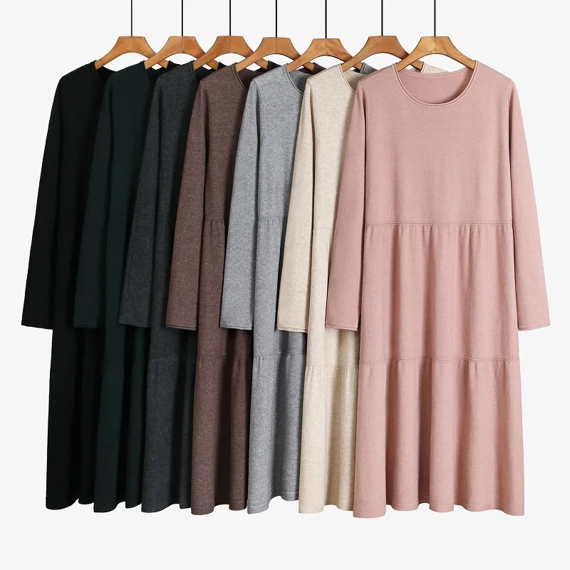 Office Ladies Long Knit Women Straight Sweater Dress Thick Warm O neck A Line Dresses Fall Winter Pullover Midi oversized | Женская