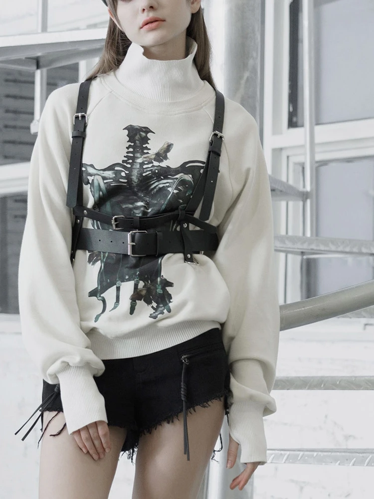 PUNK RAVE Girl's High Neck Long Sleeve Hoodie