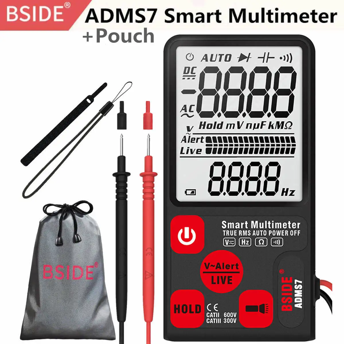 BSIDE ADMS7 Напряжение тестер 3,5 ''большой ЖК-дисплей цифровой Смарт мультиметр 3 он-лайн Дисплей TRMS 6000 отсчетов DMM с Аналоговая гистограмма - Цвет: ADMS7-Pouch