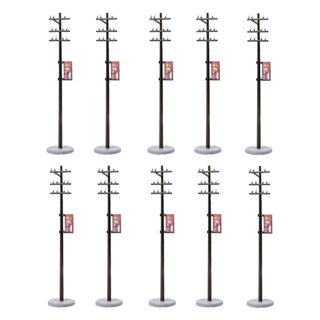 10Pcs Miniature Electric Line Pole for Train Park Street LAYOUT 1:100 HO TT