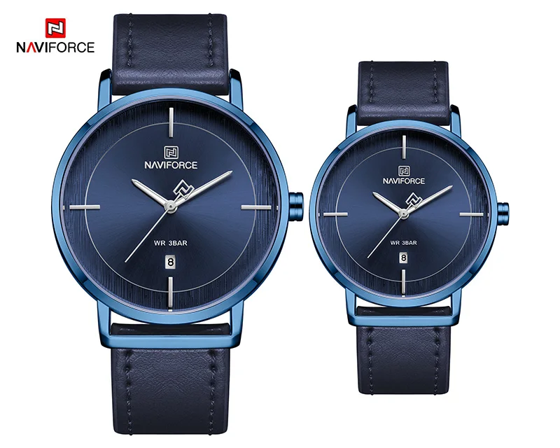 Blue Blue Часы Naviforce для пары мужские и женские часы Роскошные брендовые водонепроницаемые элегантные женские часы календарь из нержавеющей стали - Цвет: Blue Blue