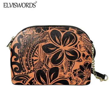 

Orange Polynesian Floral Tribal Pattern Women's Durable Leather Zipper Pocket 2020 Fashion Shell Package Travel Crossbody Bag