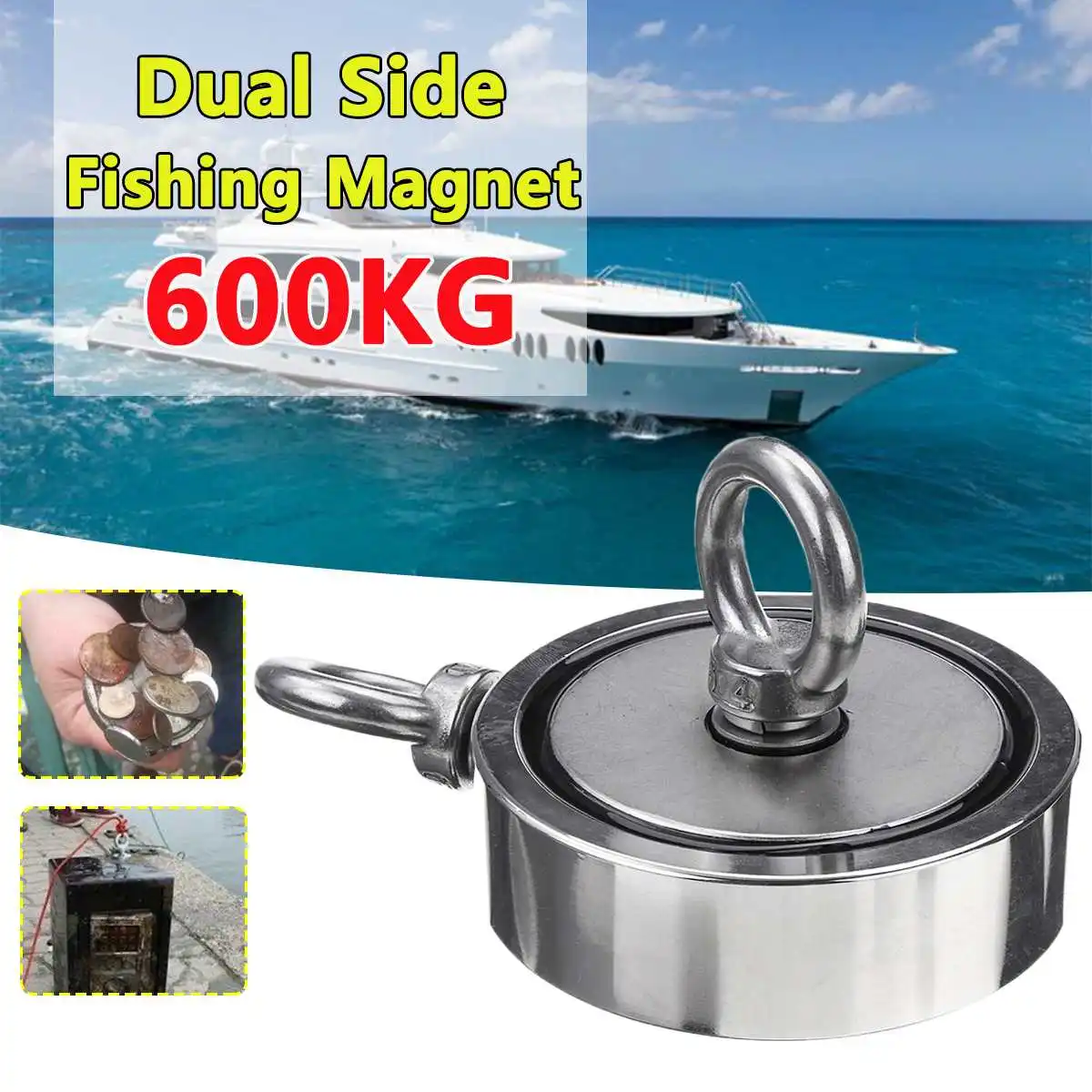 

400kg Strong Powerful Neodymium Magnet Round Hook Salvage Magnet Deep Sea Fishing Magnetic Treasure Hunting Holder Pulling Mount