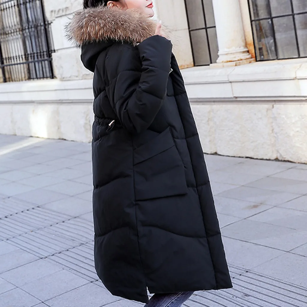 Плотная верхняя одежда из хлопка, новинка года, женская модная зимняя теплая зимняя одежда с длинными рукавами, однотонное зимнее хлопковое пальто с капюшоном и длинными рукавами