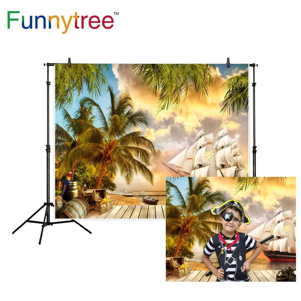 

Funnytree adventure photography pirate background boat Coconut Tree summer ship wood backdrop photocall photozone photo studio
