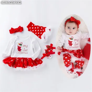 

Baby Dress Newborn Christmas Baby Girl Clothes My 1st Christmas Baby Clothing Set 6pcs/set Baby shoes Cotton Baby Girl Dress