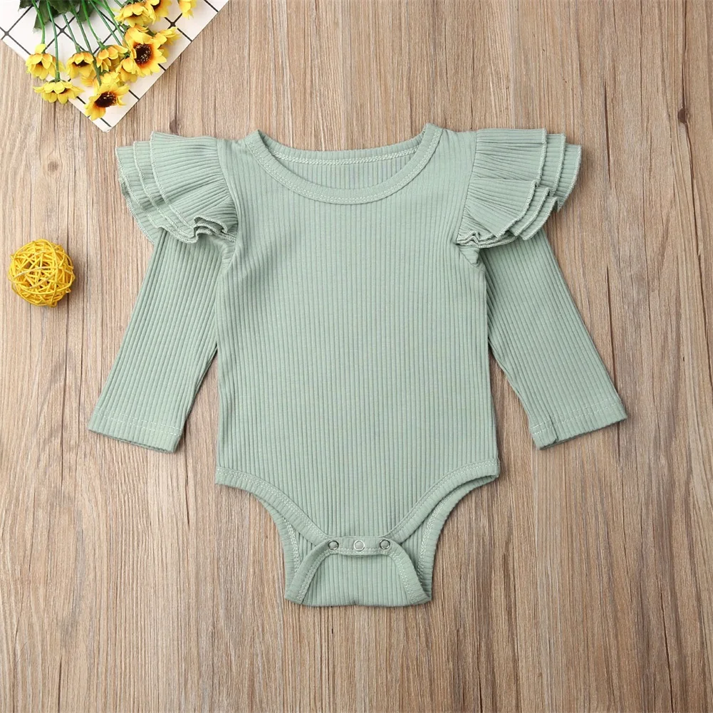 0-24M Newborn Baby Girl Bodysuits Long Sleeve Ruffle Solid Bodysuit Jumpsuit Playsuit Autumn Clothes Outfit