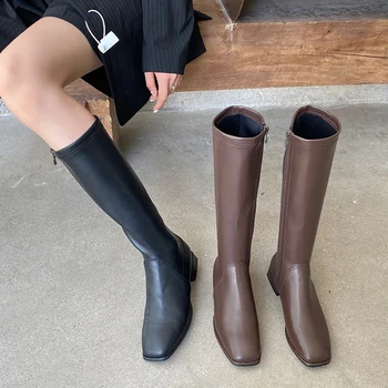 

INS 2020 Luxury Women Low Heels Long Boots Winter Knee High Flat Riding Boots Comfortable Leather Crotch Thigh High Boots Shoes