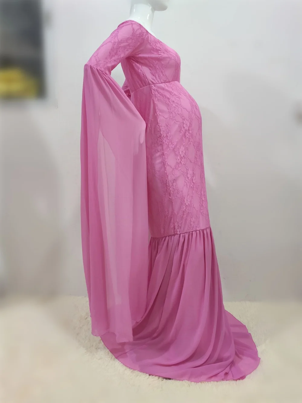 Mermaid Maternity Photography Props Dresses Lace Long Pregnancy Dress Ruffles Pregnant Women Maxi Maternity Gown For Photo Shoot (8)