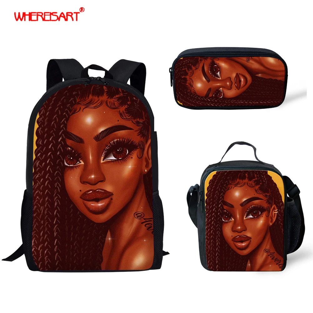 WHEREISART Индивидуальная сумка с принтами причесок школьные сумки для девочек