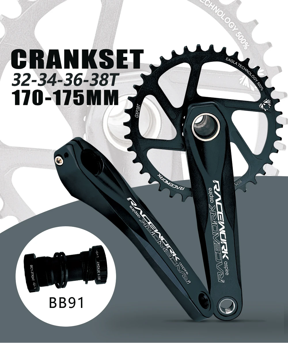 RACEWORK Bicycle Crankset Mountain Bike GXP Crank 170mm MTB 32T 34T 36T 38T Chainring Bottom Bracket for SRAM XX1 XO1 X1 GX XO