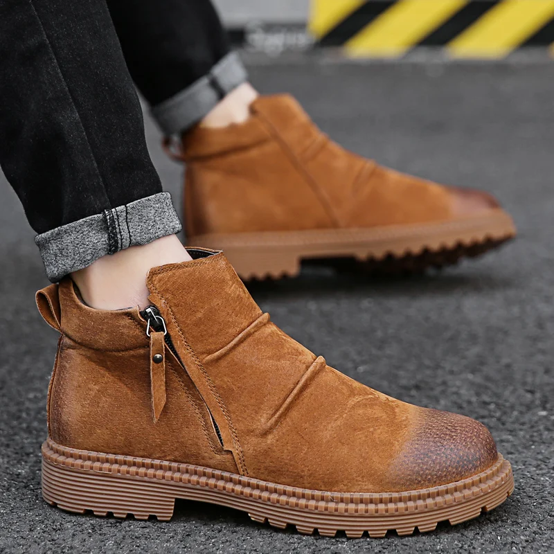 SURGUT Brand Super Warm Men's Winter Leather Men Waterproof Rubber Snow Boots Leisure Boots England Retro Shoes For Men Big Size